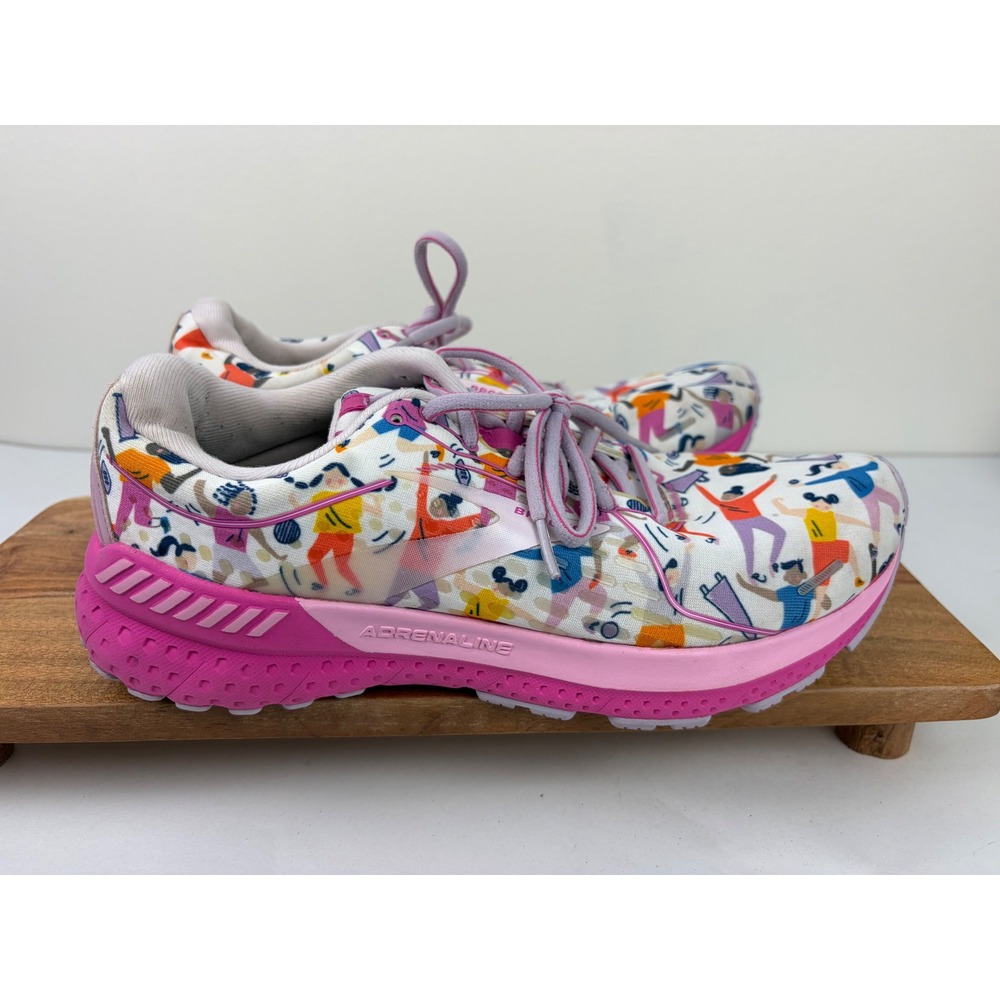Brooks Adrenaline GTS 21 Size 10 White Pink Empower Unity Graphic Running Shoes - Picture 10 of 12